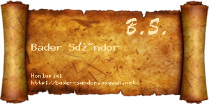 Bader Sándor névjegykártya